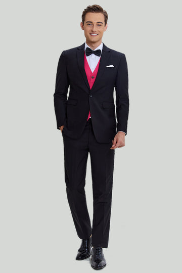 Black Jacquard Satin Notched Lapel Blazer